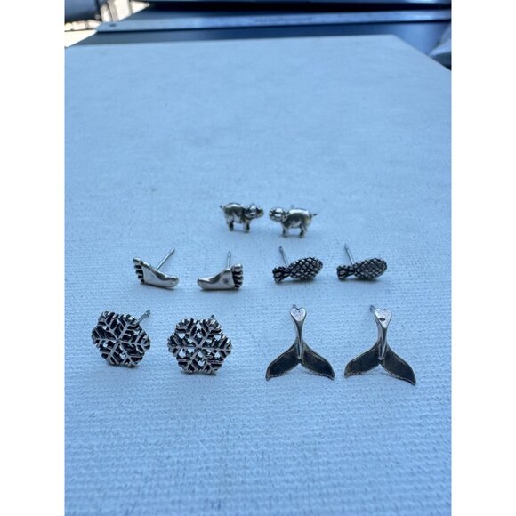 Lot of 5 Pairs Sterling Silver Earrings - Vintage Sterling Silver Stud Earrings - Picture 2 of 9